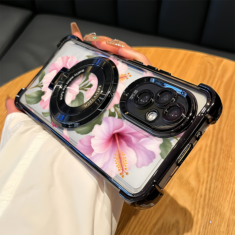 Oppo A78 - Pembe Hibisküs Çiçek Desenli Telefon Kılıfı,