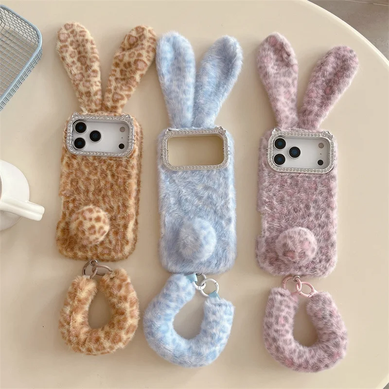 Apple Iphone 16 - Sevimli Karikatür Leopar Desenli Tavşan Kulaklı